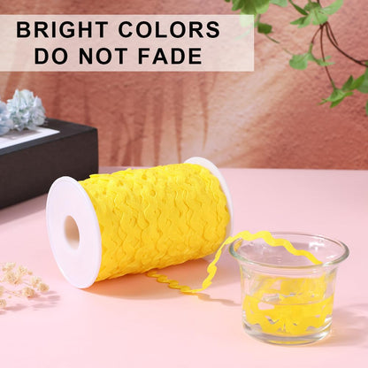 GORGECRAFT 54.6Yds/50m Rick Rack Trim Ribbon Yellow Wave Bending Fringe Trim 0.2"/5mm Woven Braided Webbing Edge Lace Zig Zag Ribbon for Sewing Crafts Dress Embellishment Wedding Party Gift Wrapping