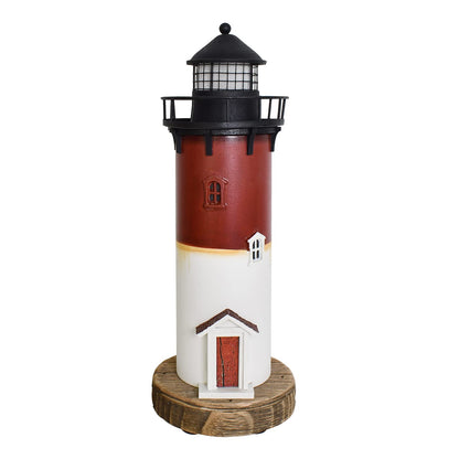Linfevisi Wooden Lighthouse Decor with Light Tabletop Nautical Decor Solid Wood Light Houses Statue Figurines Inside Standing Coastal Beach Decorations Ocean Sea Theme Home Decor Bathroom 12.2 Inch