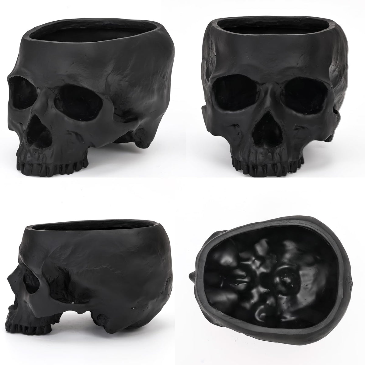 Sinromrich Skull Planter Pot for Plants - Realistic Human Skull Head Flower Pot, Halloween/Gothic Décor, Resin Planter for Succulents, Bonsai, Cactus, Home Bar, Desk, Spooky Gift Idea (Black)