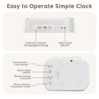 Geevon Small Digital Atomic Alarm Clock for Bedroom, Portable Battery Operated Travel Desk Clock for Heavy Sleepers, with 10s Backlight, Temperature, 3 Inch Display, White