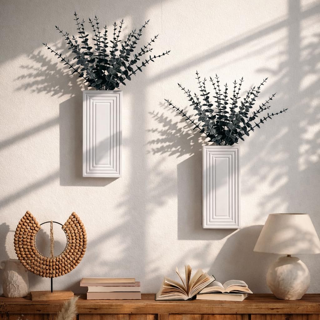 FancyPlus Wooden Wall Planter Vase,2 Pack Hanging Planter for Indoor Fake Plants Modern Boho Farmhouse Wall Art Decor for Home Indoor Kitchen Modern Farmhouse Bathroom Living Room Dining Room(White)