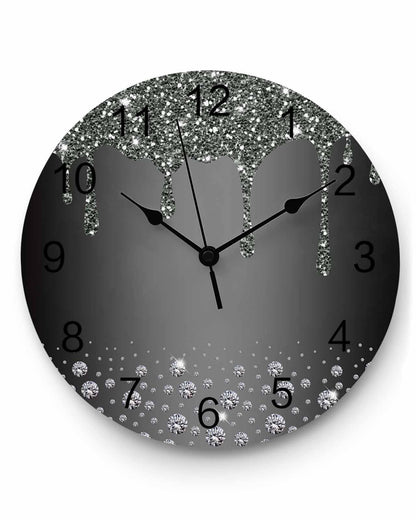 LooPoP Wall Clock Black Diamond Clocks PVC Silent Non-Ticking Battery Operated Decorative Luxury Bling Water Drop Round Clock for Home Living Room Kitchen Bedroom Office School Wall Decor 10 Inch