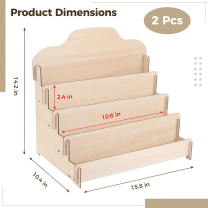 Anjetan 2 Pcs Greeting Card Display Stands, 4-Tier Wooden Ladder Racks, Large Card Holders, Sticker Organizer Stands for Postcards, Photos, Letters, Ideal for Home, Store Counter, Bookstore