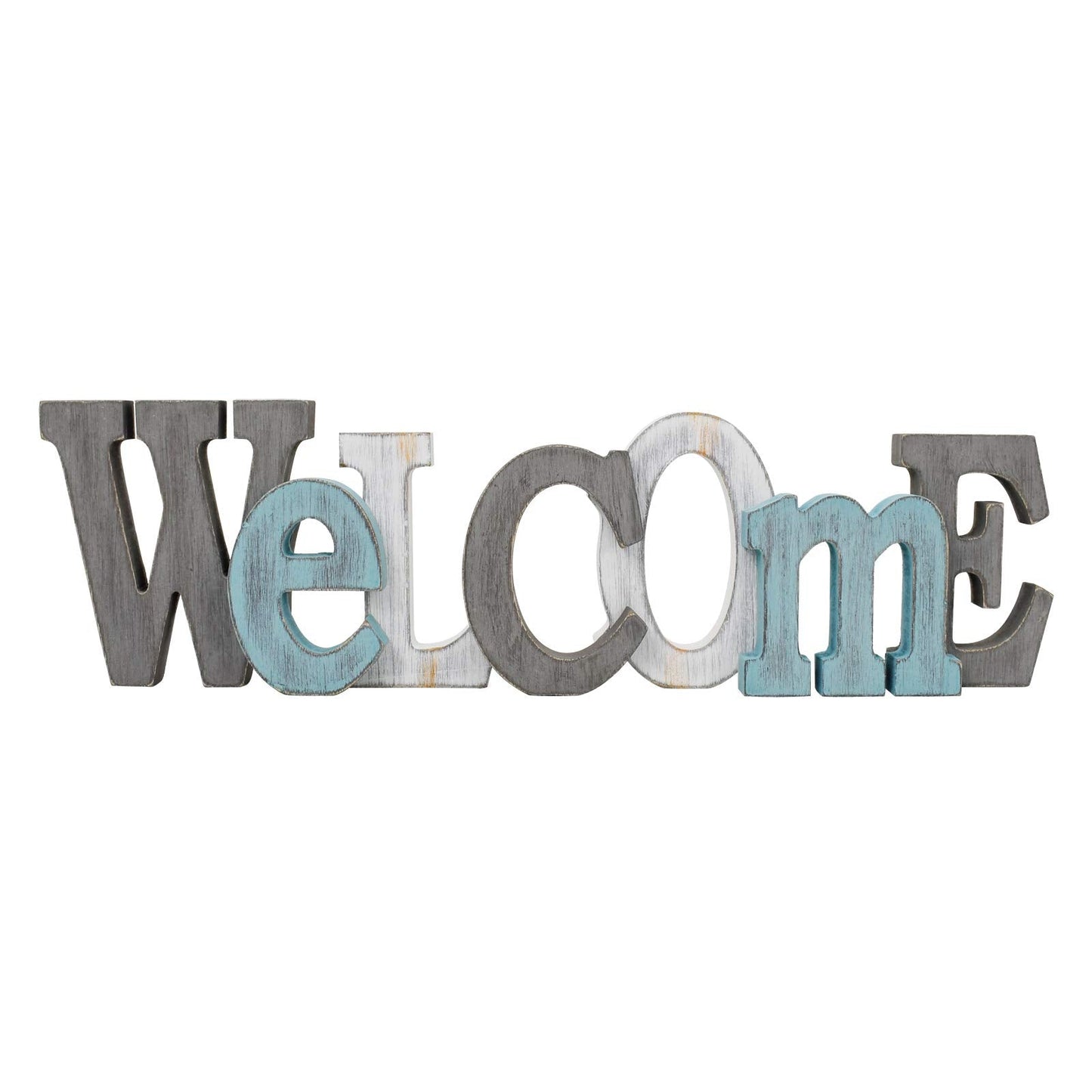 Waroom Home Rustic Wood Welcome Sign Decor - Decorative Block Word Letters, Hanging Wooden Cutout Wall Decoration (Gray)