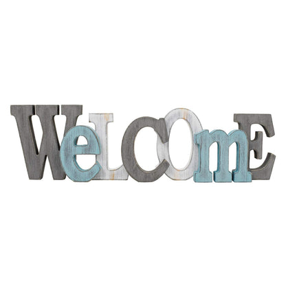 Waroom Home Rustic Wood Welcome Sign Decor - Decorative Block Word Letters, Hanging Wooden Cutout Wall Decoration (Gray)
