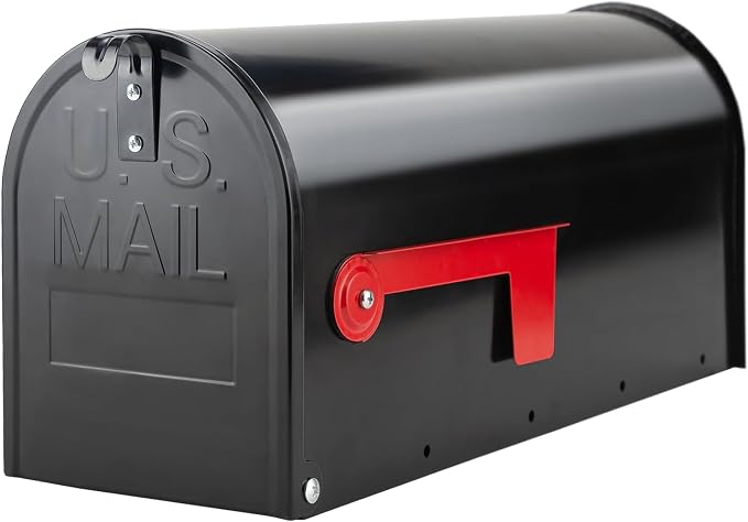 BlissBoard Black Metal Mailbox, Galvanized Steel Outside Mailboxes, Standard Medium Capacity, 20 x 8.7 x 6.7 Inches