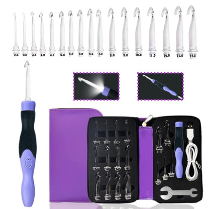 Yarniss 17 Sizes Lighted Crochet Hooks Set 2.5mm~14.0mm, Rechargeable Crochet Hook with Interchangeable Crochet Head