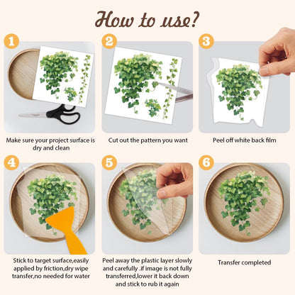 AHANDMAKER 12 Sheets Beautiful Green Ivy Leaves & Vine Rub On Transfer Stickers Green Plants Windows Decorative Transfer Stickers for Study Room, Bookstore, Coffee House Home Décor, 5.5x5.5"