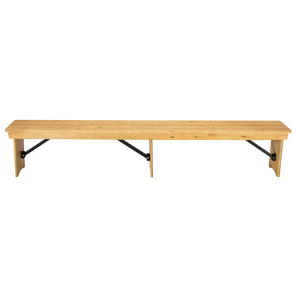 Taylor & Logan Ingles 8' x 12'' Antique Rustic Light Natural Solid Pine Folding Farm Bench with 3 Legs