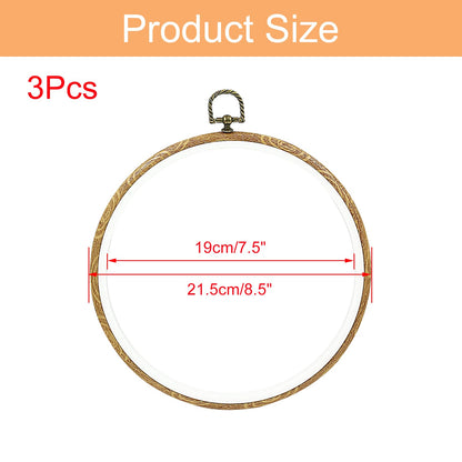 Bonsicoky 3 Pcs 22cm/8.7" Round Embroidery Hoops, Imitated Wood Display Frame Circle Embroidery for Art Craft Sewing Hanging