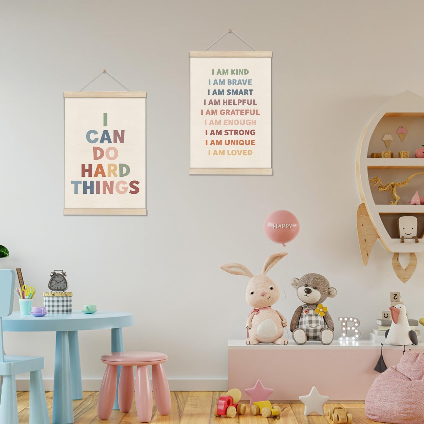 Positive Affirmations Wall Decor for Kid, Boho Classroom Decors 16x12 Inch, Motivational Poster Hanger Frame, Therapy Office, Inspirational Wall Art for School Counselor Office Bedroom, Set of 2