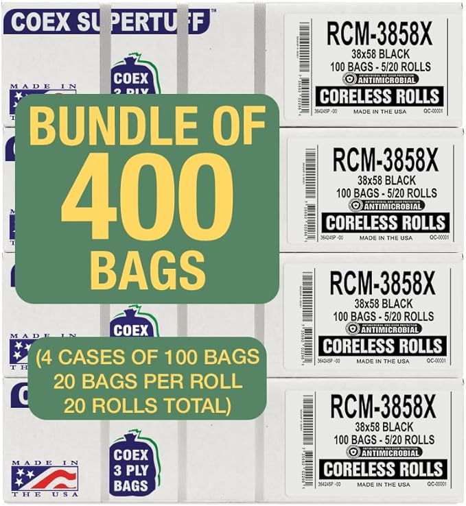 Aluf Plastics - 3 Ply Trash Bags, 55-60 Gallon, 1.5 Mil