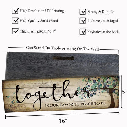 Family Art Decor Inspirational Quotes Wall Hanging Sign - Together is Our Favorite Place to Be - Motivational Home Art Decor Wood Plaque Sign 16"x5"