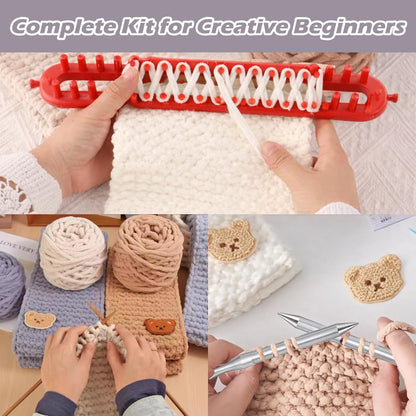 Novelchet Knitting Loom Kit for Scarf, Easy Knitting Set Including Knitting Needles Set Plush Yarn, Learn to Knit kit with Instructions