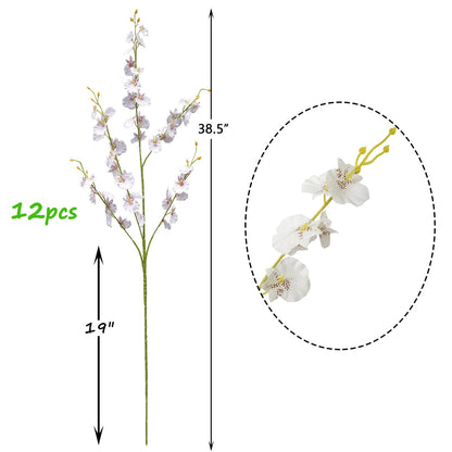 OMUYGDD White Silk Flowers in Bulk Wholesale Artificial Orchids, 12 Pcs (Each 38.5”), for Wedding Festive Party Home Office Decoration, No Include Vase