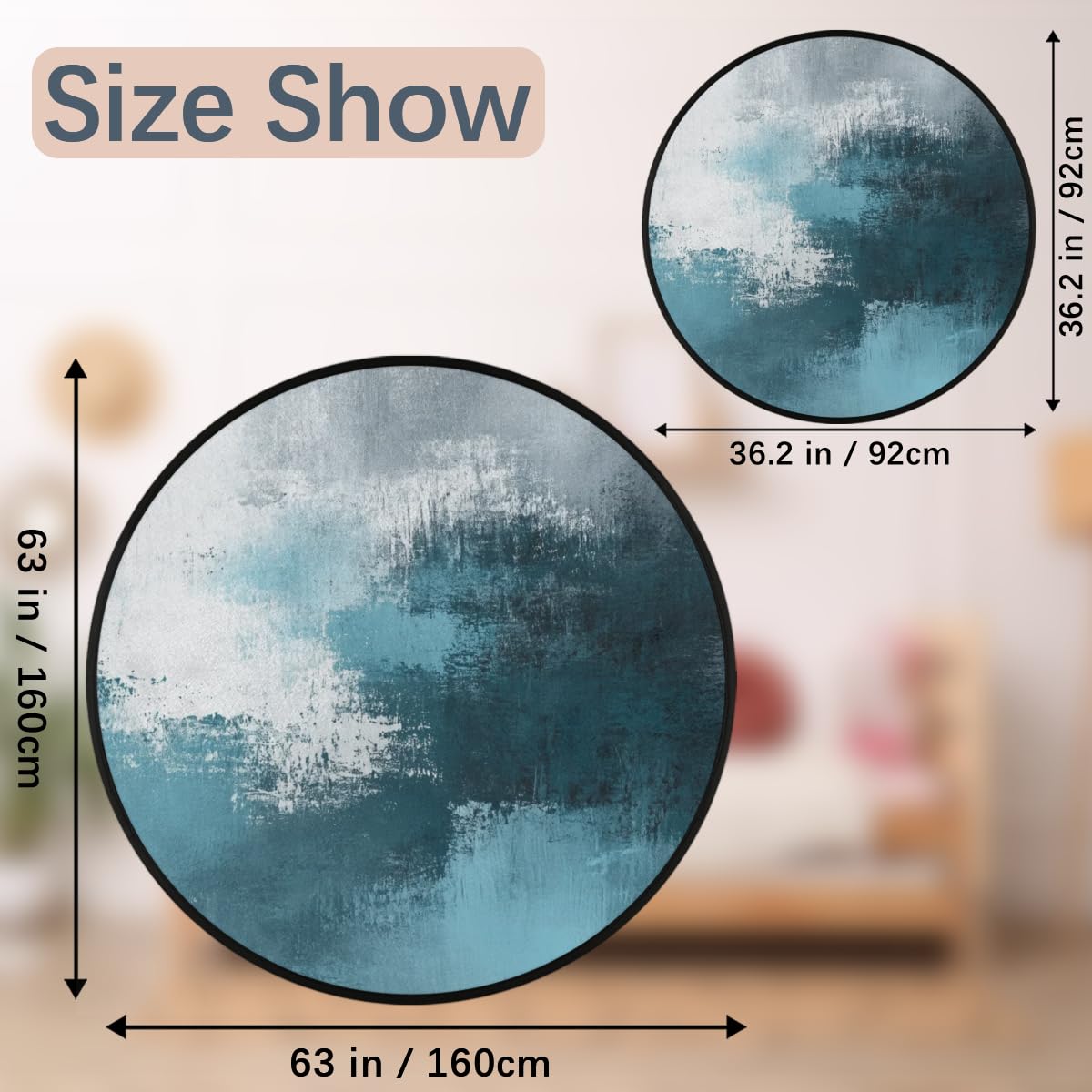 Round Area Rug 3 ft - Abstract Watercolor Washable Circle Rugs Non Slip Round Floor Mat - Soft Large Carpet for Living Room Nursery Bedroom Kitchen
