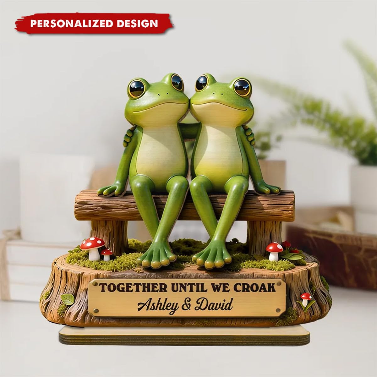 Personalized Frog Couple Wooden Plaque-Gift For Couple Custom Name Date Photo Home Decor Desk Sign Shelf Sitter Unique Cute Animal Lover Romantic Present