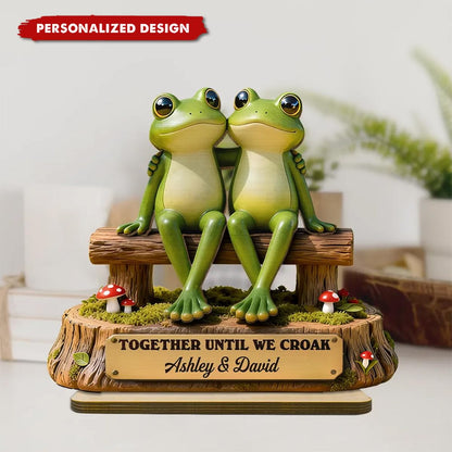 Personalized Frog Couple Wooden Plaque-Gift For Couple Custom Name Date Photo Home Decor Desk Sign Shelf Sitter Unique Cute Animal Lover Romantic Present