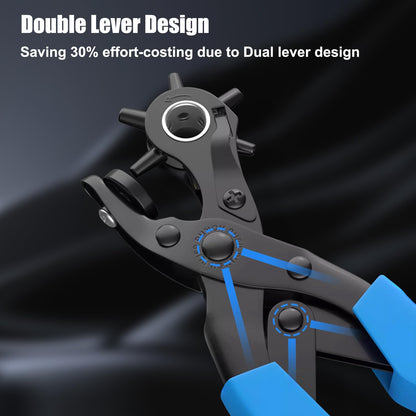 Diyife Professional Leather Hole Puncher, Full Set Punch Tool Kits for Belt, Watch Band, Shoe, Crafting, Handbag Straps, Fabric, with Extra Punch Plates and Ruler, Multi Hole Sizes Make - Blue