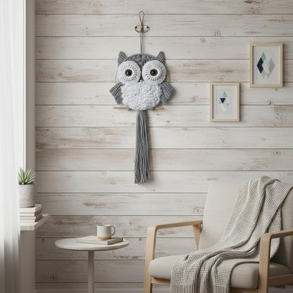 ACEDSGN Macrame Owl Wall Hanging Boho Hippy Decor, Handmade Tapestry Fiber Art Wall Decor for Nursery Bedroom Living Room, Sustainable Gift for Owl Lovers & Nature Fans