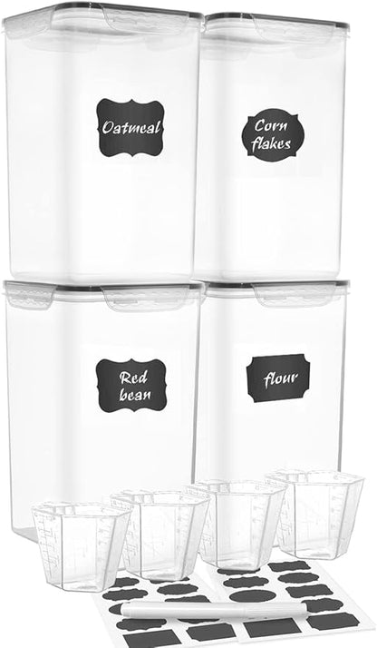 M MCIRCO Extra Large 7qt / 6.5L/220oz Tall Food Storage Containers, WIDE & DEEP, 4-Piece Plastic Airtight Kitchen Pantry Storage Containers for Flour, Sugar,20 Labels