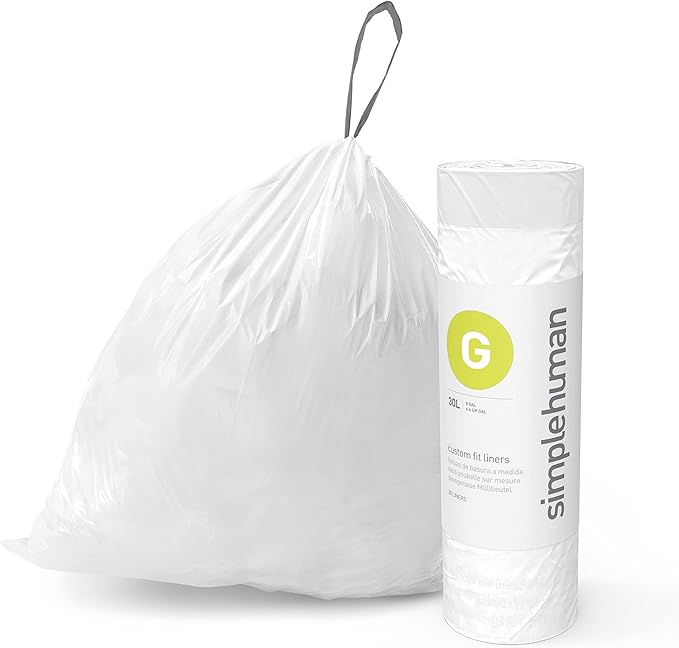 simplehuman Code G Custom Fit Drawstring Trash Bags, 30 Liter / 8 Gallon