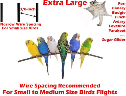 55" X-Large 3/8-Inch Tight Bar Spacing Multiple Flight Bird for Small Size Aviary Budgie Canary Finch Breeding Cage with Removable Rolling Stand