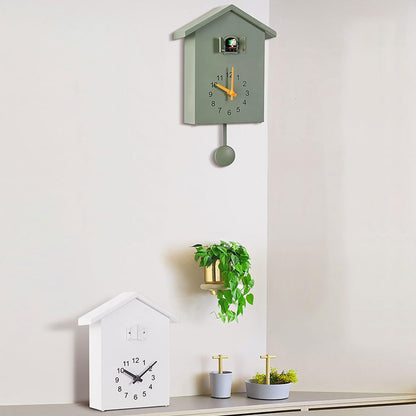 CHEOTIME Modern Cuckoo Clock, Bird House Design Wall Clock, Automatic Bird Call 6am to 9pm, Silent Movement, Decorative Pendulum Clock for Living Room Bedroom Kitchen Office