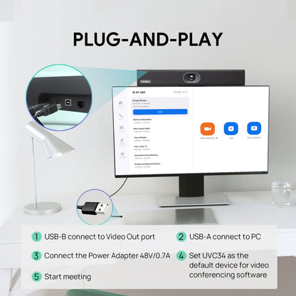 Yealink UVC34 4K Conference Room Camera System 10 Microphone 8 MP All-in-One Video Conferencing System AI Auto Framing 120° Field of View Microsoft Teams Certified Webcam Zoom Rooms USB-A