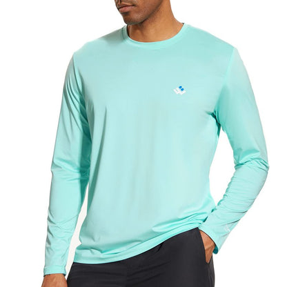Men’s UPF 50+ Lightweight Long Sleeve Casual T-Shirt Quick Dry UV Sun Protection for Outdoor Beach Hiking Fishing Exercise Seafoam