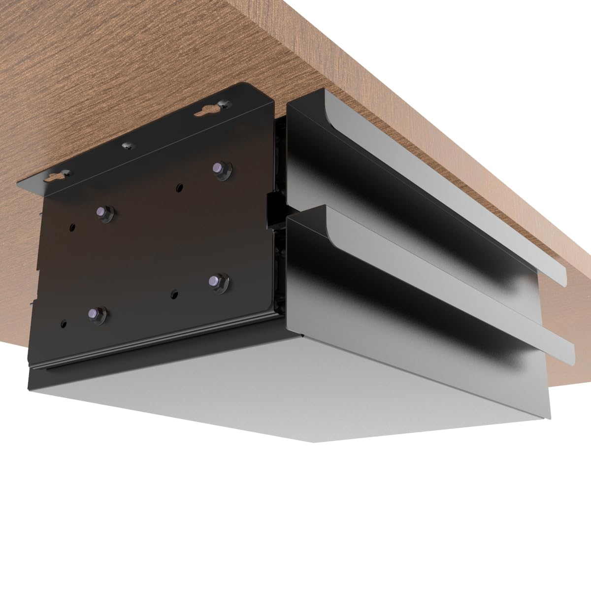 Mofangtech Dual Tier Under Desk Mounted Sliding Pull-out Drawer, 2 Layers W 15.3" x D 9.8" x H 5.1" Storage Organizer for Sit Stand Workstation, Metal, Black (2TierMedium)