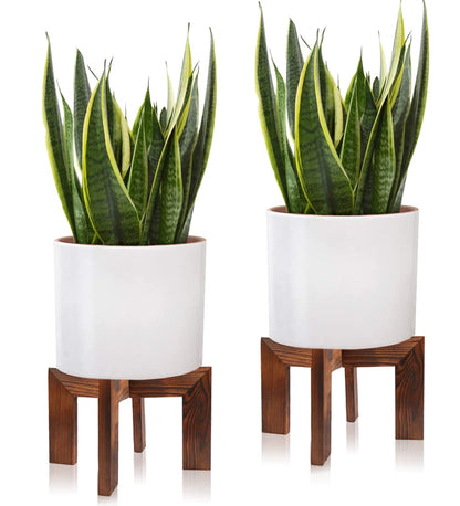 Gendral Forwepup 2 Pack Wood Plant Stand, Mid Century Modern Planter Stand Rattan Flower Pot Stand, Low Short Plant Stands Indoor - Boho Rustic Wooden Stool for Plant Pot Holder, Fit 5-15 Inch Pot
