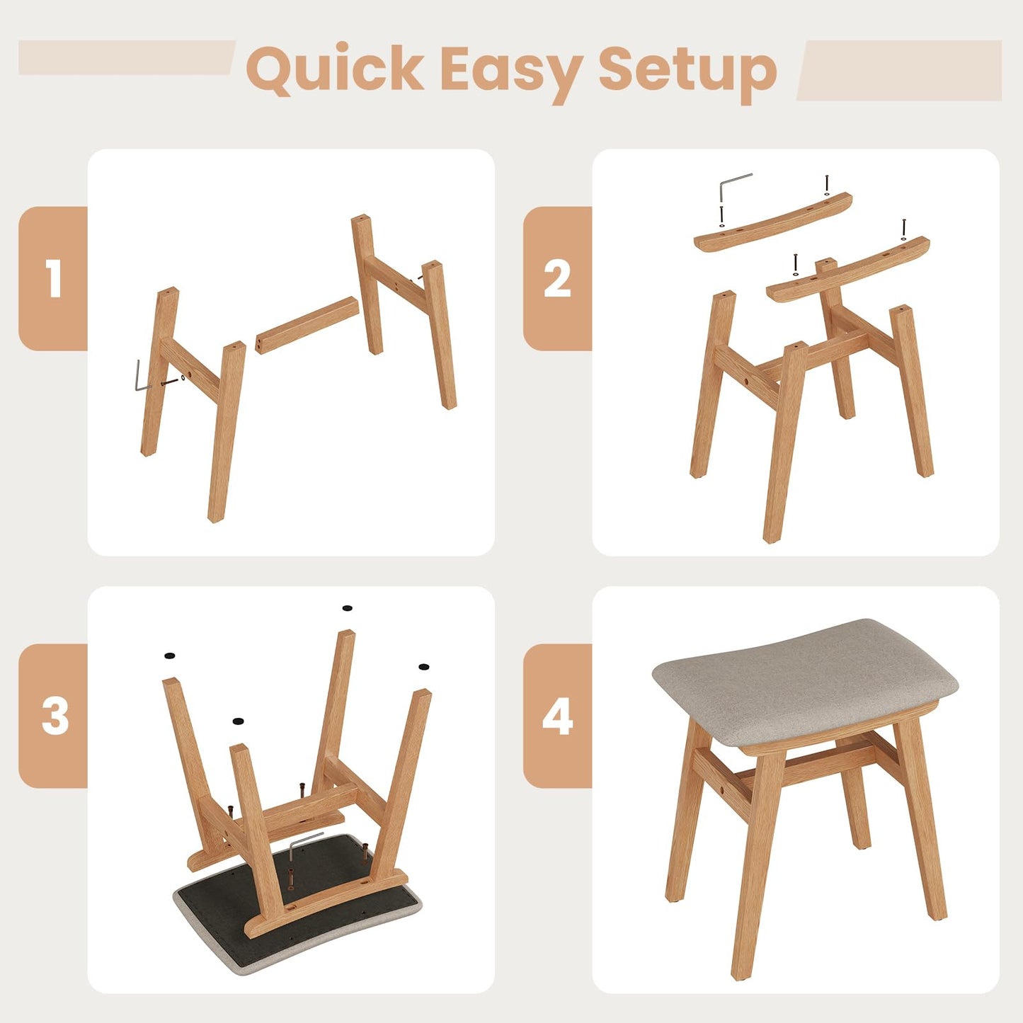DONGMUWUJEE Solid Wood Small Vanity Stool Chair, Makeup Stools for Vanity Desk, Bathroom Vanity Chair, Padded Foot Stool for Living Room, Ottoman Foot Rest for Couch, Small Bench for Entryway, Natural