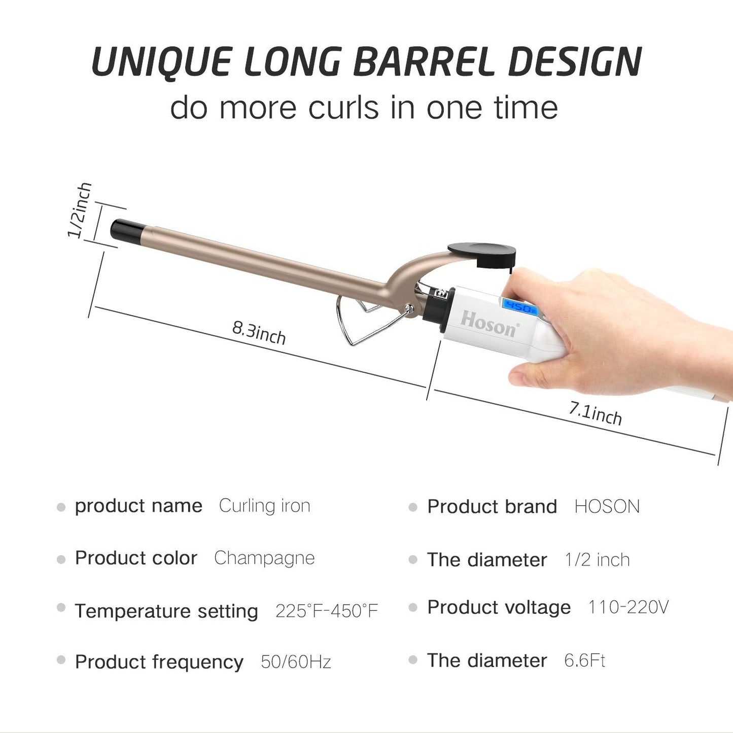 Hoson 1 Inch Curling Iron Professional Ceramic Tourmaline Coating Barrel Hair Curler, LCD Dispaly with 9 Heat Setting(225°F to 450°F for All Hair Types, Glove Include)