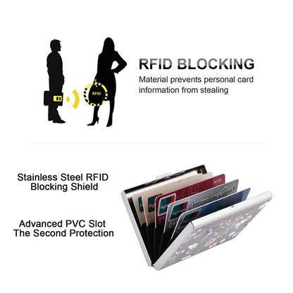 BONSYL® RFID Blocking Credit Card Holders, Slim Metal Credit Card Case Wallet with 6 Slots for Women or Men. (6 Card/Silver/Flower)