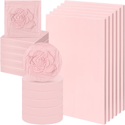 Innconee 18 Pcs Rubber Stamp Carving Blocks Linoleum Blocks 4"x6" and 2"x2" Round Square Rectangle Block Carving Kit for Stamp Crafts DIY Project(Pink)