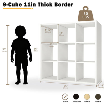 Endearing Limons【2026 Wooden Thick Border 9 Cube Shelf Storage Organizer with Anti-Tipping Kits + Reversible Open Back Bookcase (11 x 11 Unit Cell White)
