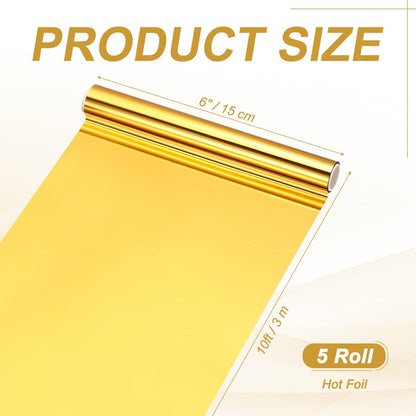 MECCANIXITY 5PCS Heat Activated Foil Hot Stamping Foil Laser Toner Transfer Sheets for DIY Card Scrapbooking Making, 6" W x 10ft L, Gold