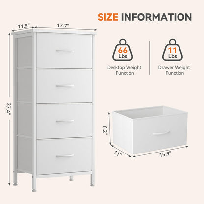 Sweetcrispy 4 Fabric Drawer Small Dresser, Bedside Nightstand with Wooden Top Sturdy Frame, Entryway Closet Bedroom Storage Cabinet Furniture for Dorm,White