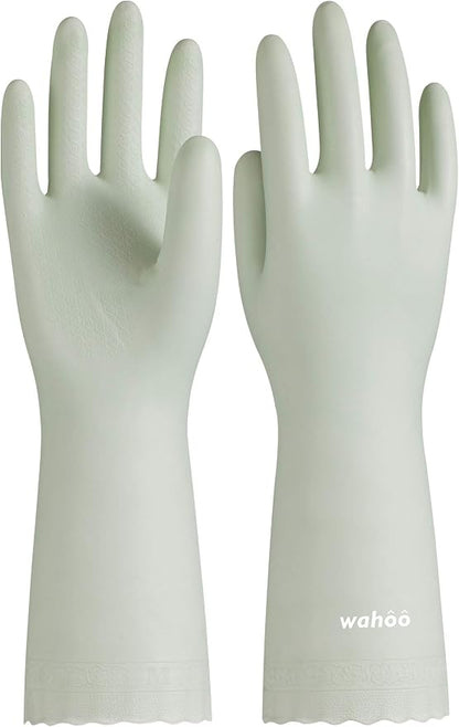 LANON wahoo Skin-Friendly Cleaning Gloves, Dishwashing Kitchen Gloves with Cotton Flocked Liner, Reusable, Non-Slip, Canary Green, Medium