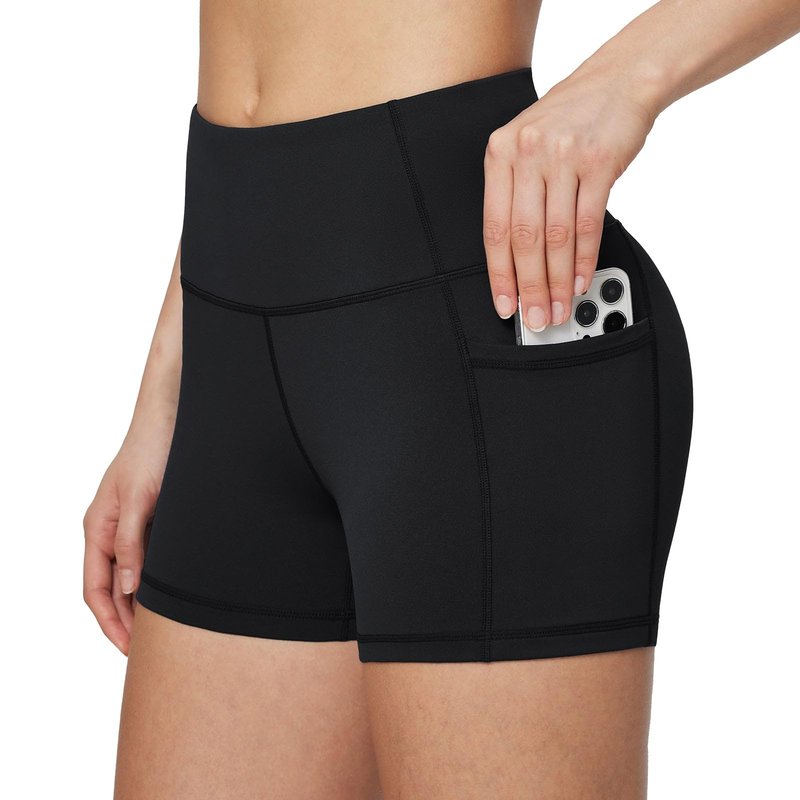 baleaf Gym Workout Shorts Women 3" Biker Yoga Spandex Running Volleyball Tummy Control Compression Short with Pockets Black XL