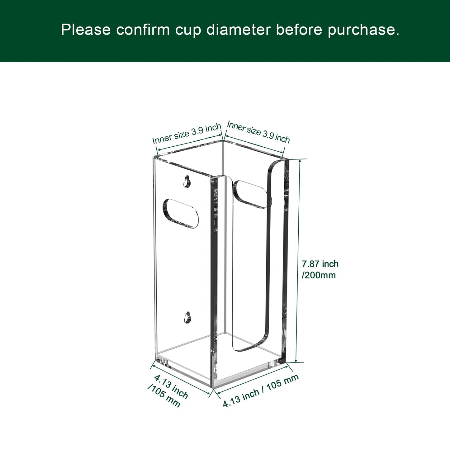 BOSSCASA Disposable Coffee Cup Dispenser with Handles, Countertop or Wall Mount Hot/Cold Drink Cup and Lid Holder - Bathroom/Kitchen/Office Acrylic Cup Lid Storage Organizer (1 Compartment, Clear)