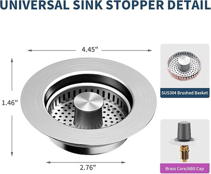 2 Pack – 3-in-1 Kitchen Sink Drain Strainer Stopper, 304 Stainless Steel Pop Up