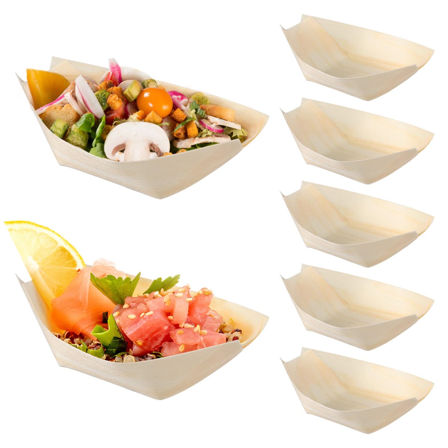 Bamboo Wooden Boat Disposable Wood Boat Plates Dishes Mini Sushi Boat Sushi Serving Tray Bamboo Leaf Boat Food Container Wood Bowl for Catering and Home Use 200pcs (3.3x2.3inch)
