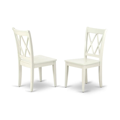 East West Furniture CLC-LWH-W Clarksville Dining Room Chairs - Double Cross Back Wood Seat Chairs, Set of 2, Linen White