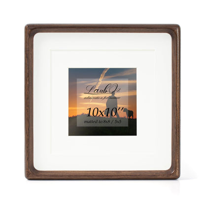 LAUBO2 Real Black Walnut 10x10 Wooden Picture Frame with Sturdy Reinforced Wood Back - Matted to 8x8/6x6, Wall & Tabletop Display Gift