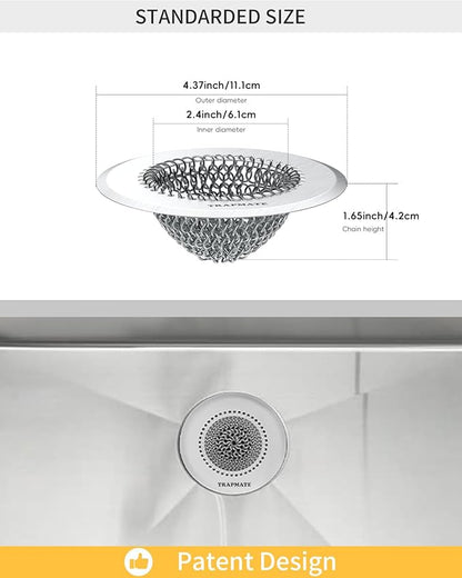 TRAPMATE Kitchen Sink Drain Strainer, Reversible Chain Mesh Sink Strainer
