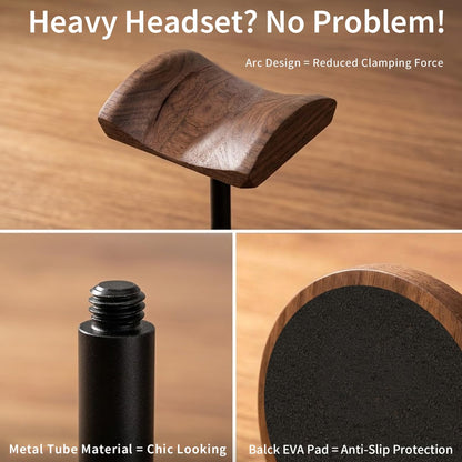Bliocefo Headphone Holder Stand for Desk, Wood and Metal Headset Hanger Mount Hook Gaming Holder Desktop Earphone Artful Functional Craftsmanship Stand for All Headsets with Solid Wooden Base
