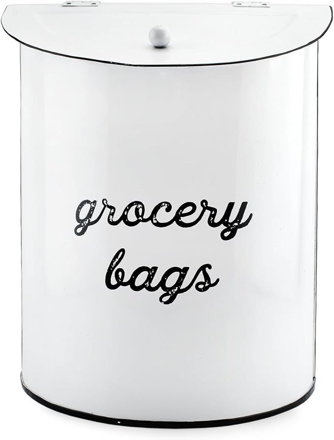AuldHome Design Rustic Grocery Bag Holder; Wall-Mounted Vintage Enamelware