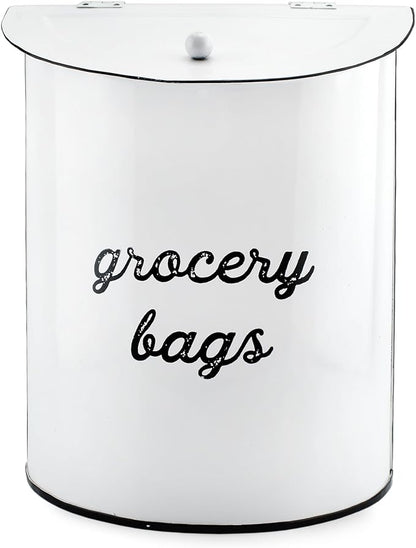AuldHome Design Rustic Grocery Bag Holder; Wall-Mounted Vintage Enamelware